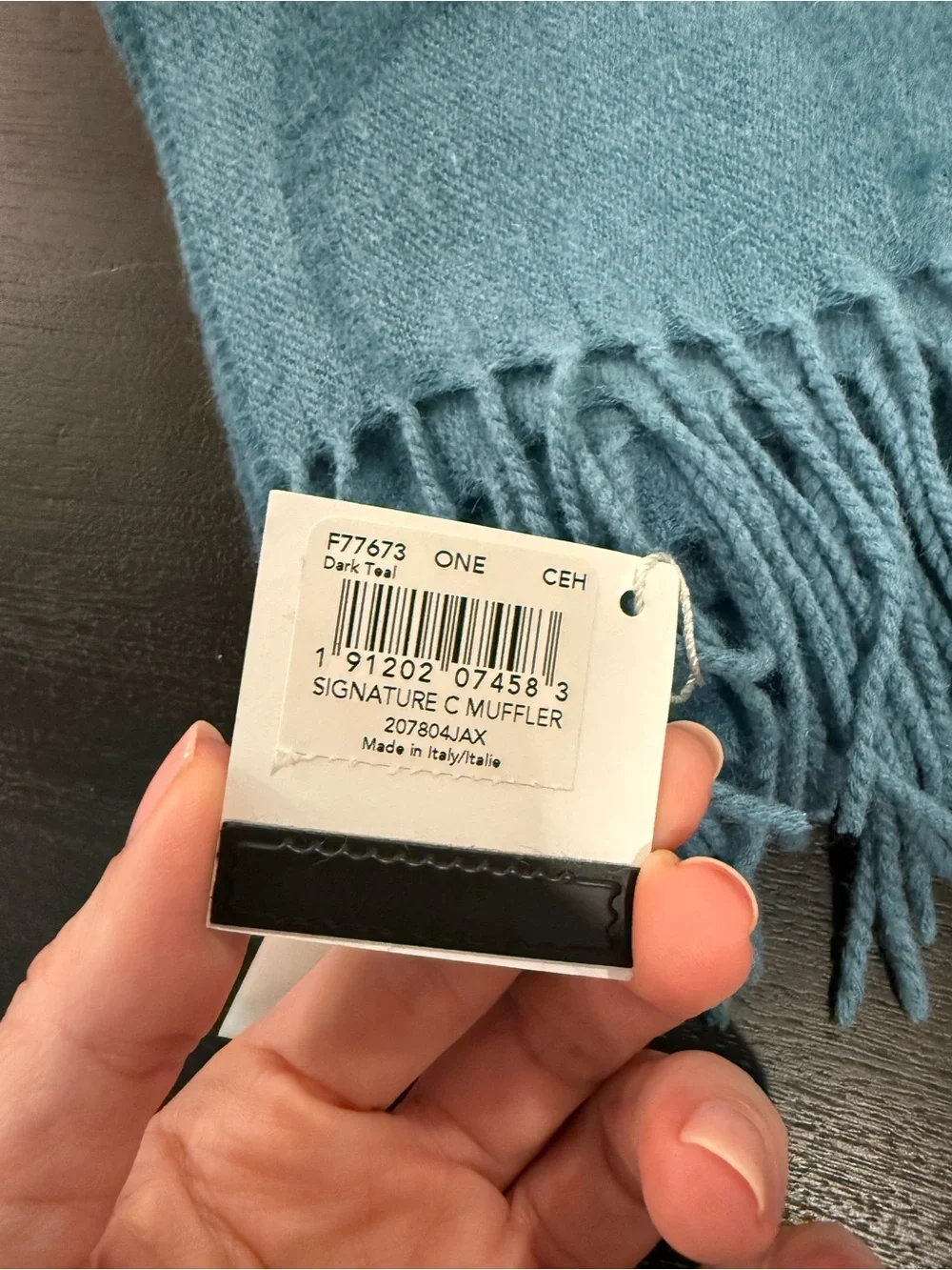 Coach Signature Dark Teal Scarf/shawl 55%wool 25%silk 10%cashmere Made In Italy